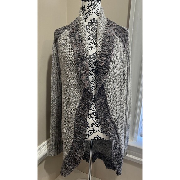 Cabi Gray Open Front Round Hem Open Knit Cardigan Sweater Med Y2K Grunge Boho - Picture 3 of 15